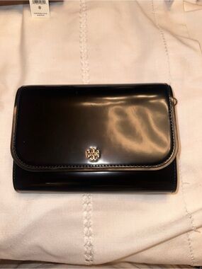 Tory Burch Black Patent Leather Flap Wallet Clutch